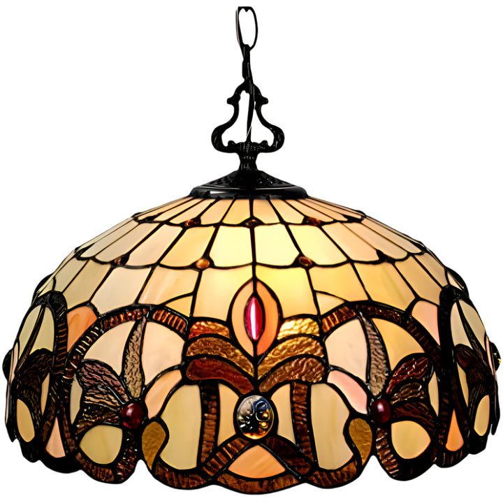 Geneviève 16" Tiffany-Style Stained Glass Pendant Light in Rich Dark Brown