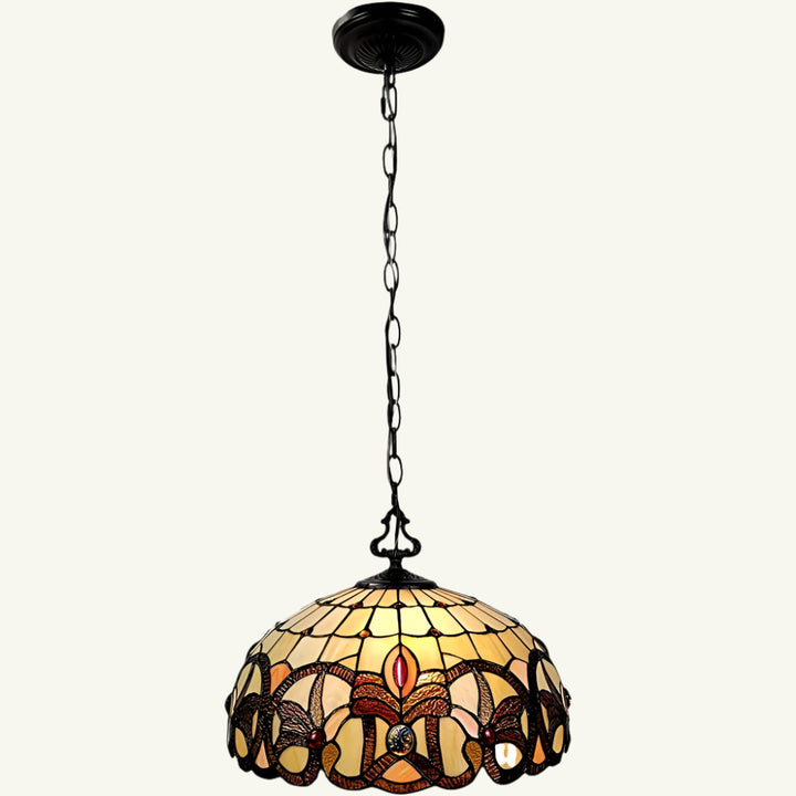 Geneviève 16" Tiffany-Style Stained Glass Pendant Light in Rich Dark Brown