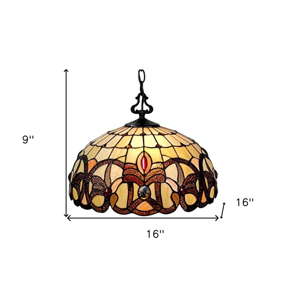 Geneviève 16" Tiffany-Style Stained Glass Pendant Light in Rich Dark Brown
