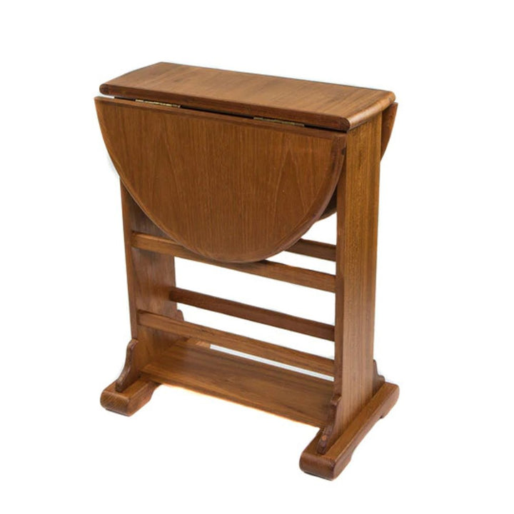 Alden 18" Solid Teak Oval Folding Side Table with Magazine Storage