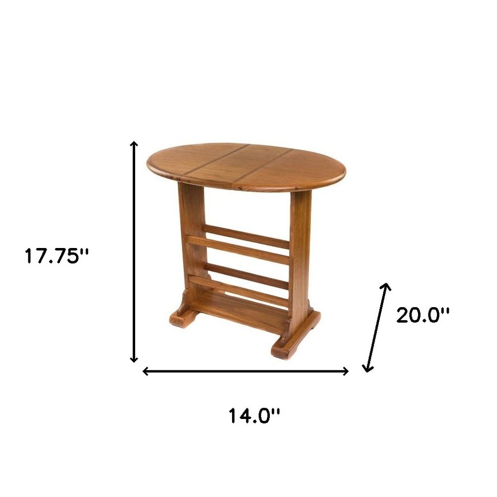 Alden 18" Solid Teak Oval Folding Side Table with Magazine Storage