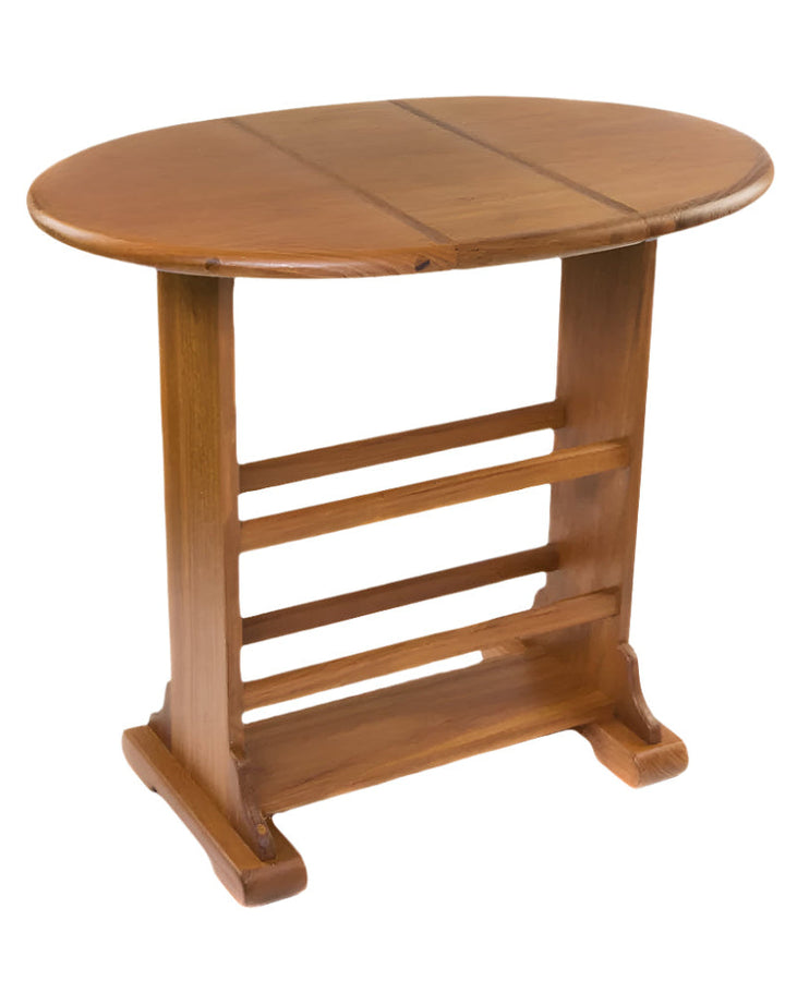 Alden 18" Solid Teak Oval Folding Side Table with Magazine Storage