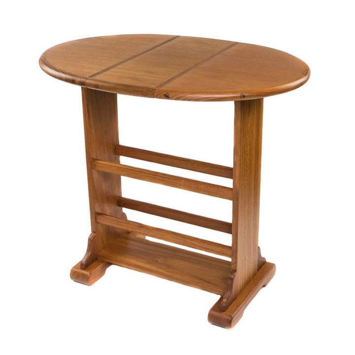 Sundara 21" Solid Teak Oval Drop Leaf Side Table with Magazine Rack