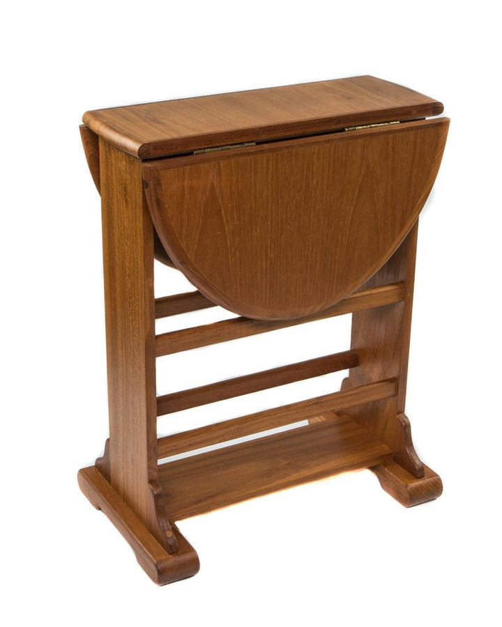 Sundara 21" Solid Teak Oval Drop Leaf Side Table with Magazine Rack