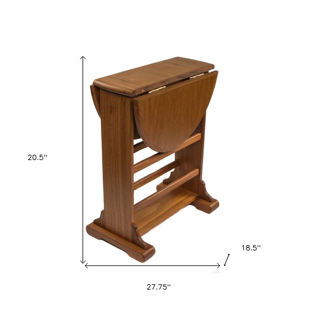 Sundara 21" Solid Teak Oval Drop Leaf Side Table with Magazine Rack