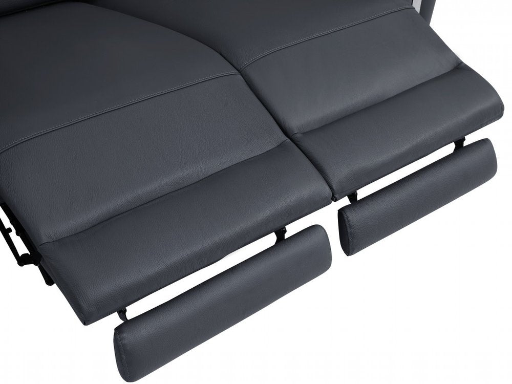 Mathieu 65" Gray Italian Leather Power Reclining Loveseat with Silver Legs