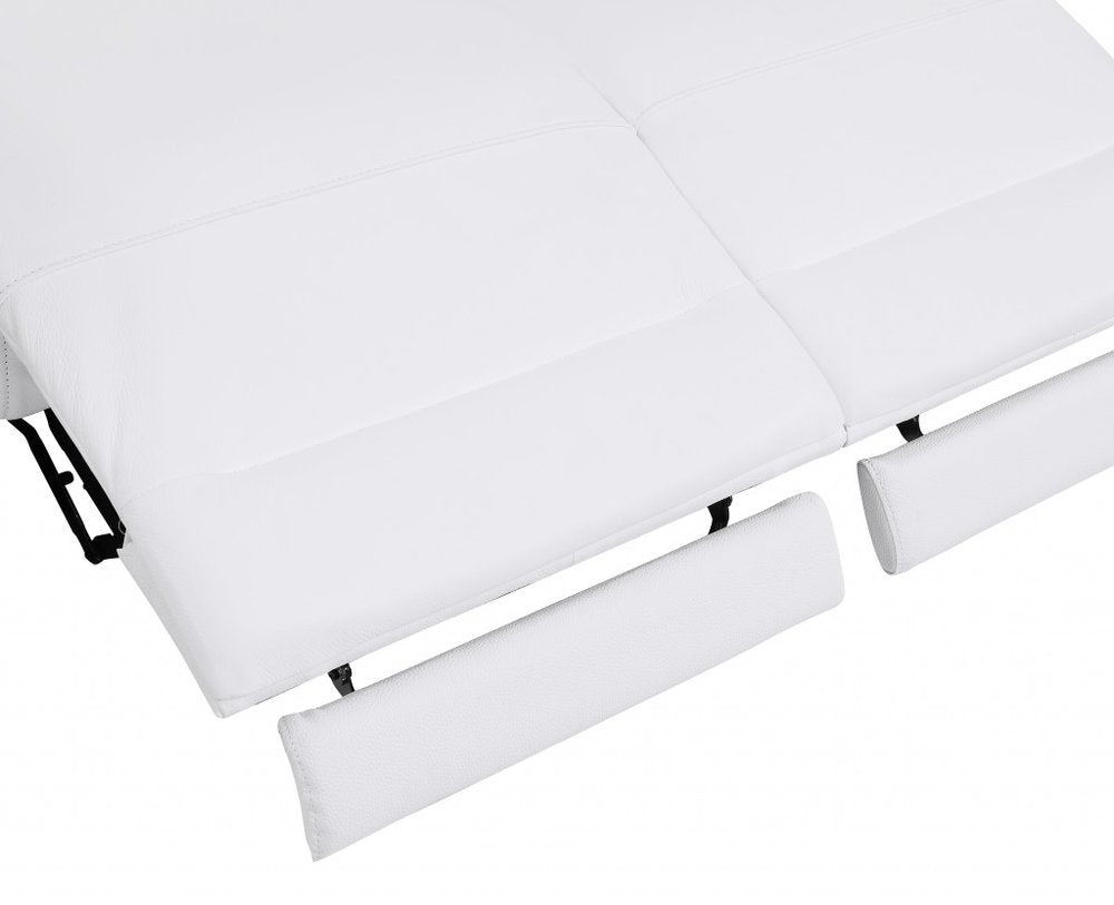 Éloise 65" White Italian Leather Power Reclining Loveseat with Silver Legs