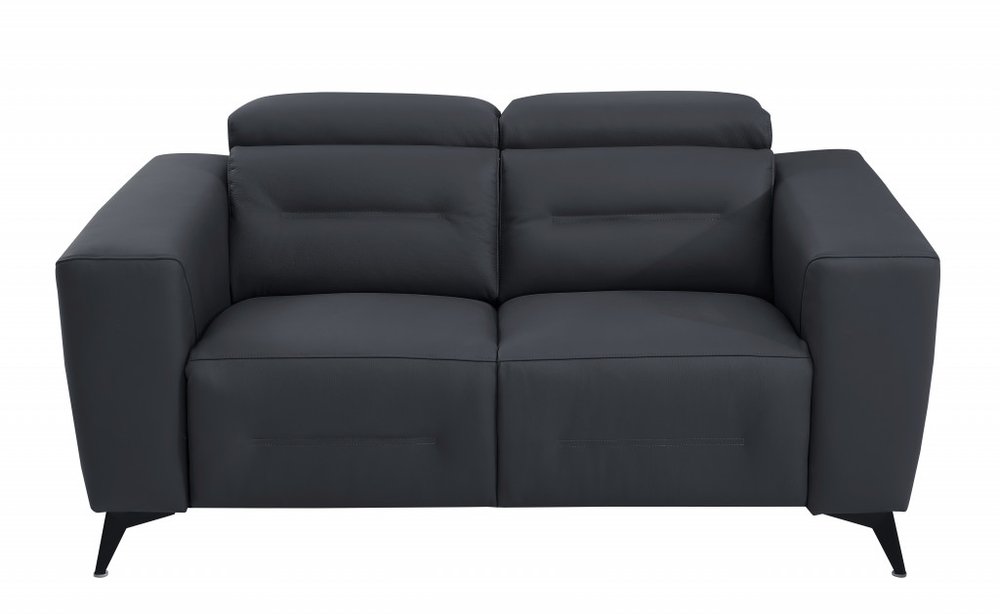 Étienne 65" Gray Italian Leather Power Reclining Loveseat with Black Legs