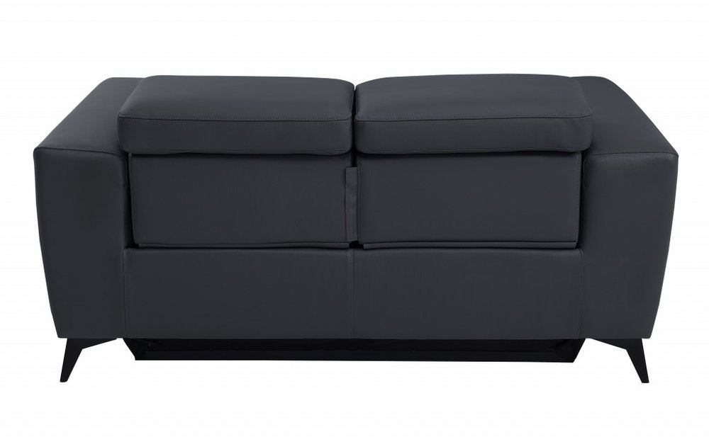 Étienne 65" Gray Italian Leather Power Reclining Loveseat with Black Legs
