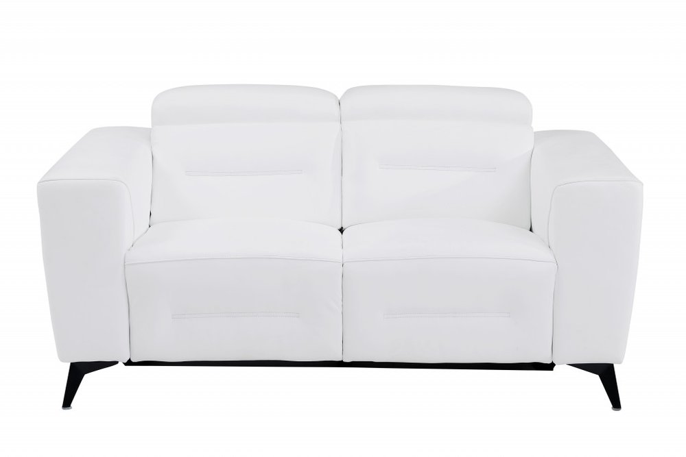 Marceau 65" White Italian Leather Power Reclining Loveseat with Black Legs