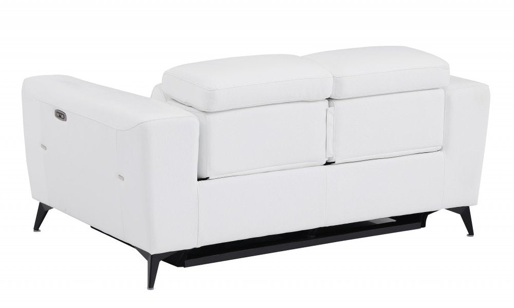 Marceau 65" White Italian Leather Power Reclining Loveseat with Black Legs