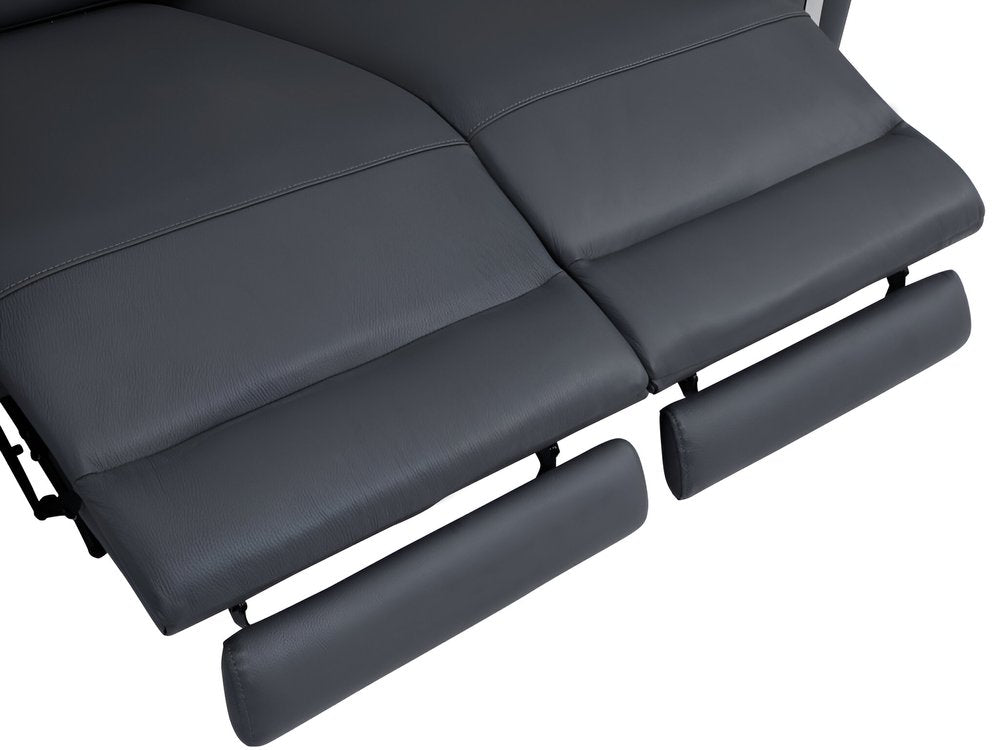 Luca 83" Dark Gray Italian Leather USB Power Reclining Sofa with Silver Stainless Steel Legs