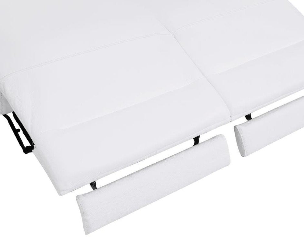 Alessio 83" White Italian Leather USB Power Reclining Sofa with Chrome Legs