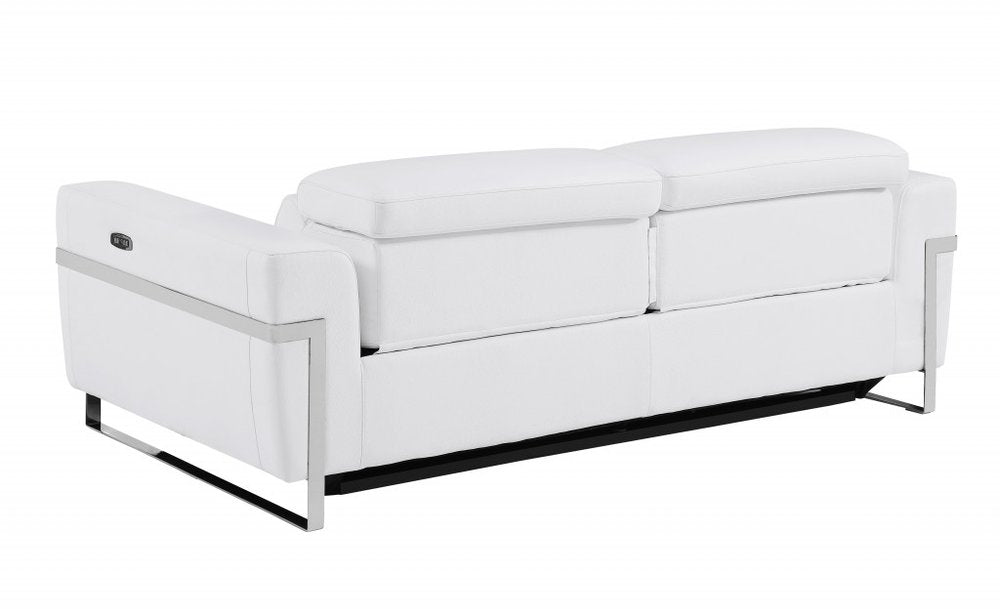 Alessio 83" White Italian Leather USB Power Reclining Sofa with Chrome Legs