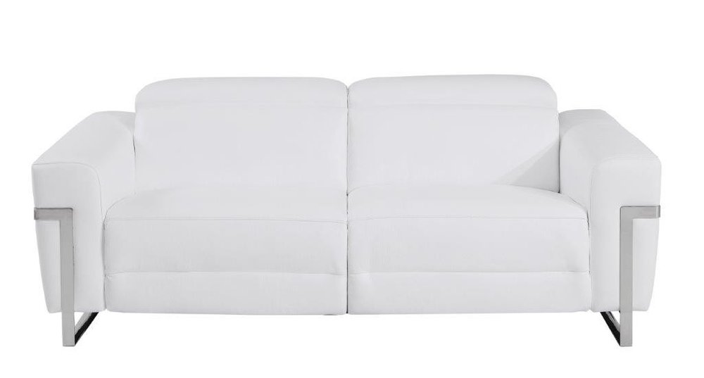 Alessio 83" White Italian Leather USB Power Reclining Sofa with Chrome Legs
