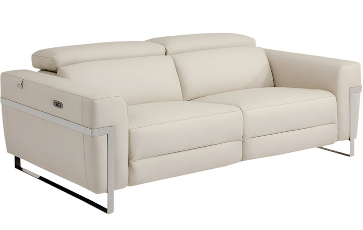 Valerio 83" Beige Italian Leather USB Power Reclining Sofa with Silver Legs