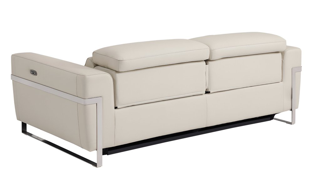 Valerio 83" Beige Italian Leather USB Power Reclining Sofa with Silver Legs