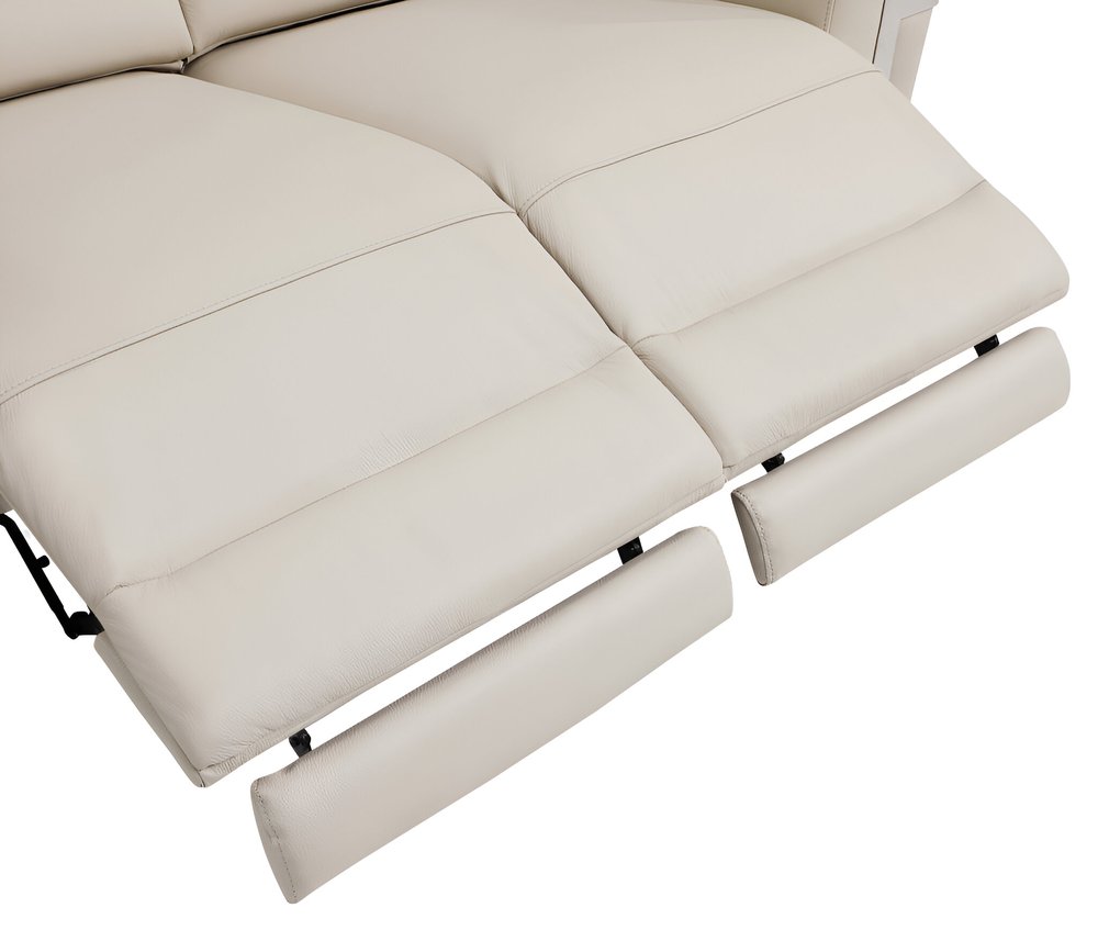 Valerio 83" Beige Italian Leather USB Power Reclining Sofa with Silver Legs