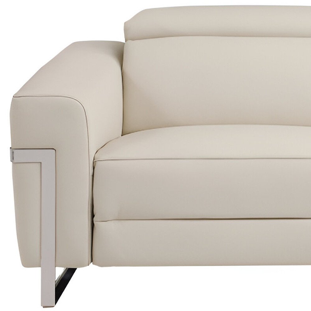 Valerio 83" Beige Italian Leather USB Power Reclining Sofa with Silver Legs