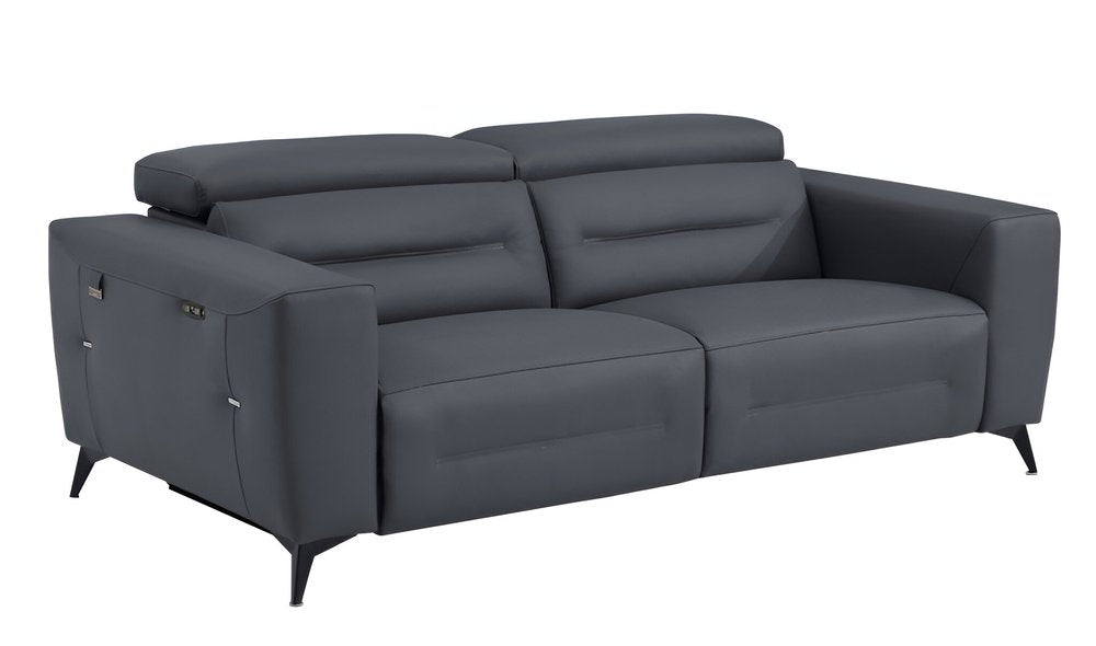 Luciano 83" Gray Italian Leather USB Power Reclining Sofa with Black Legs