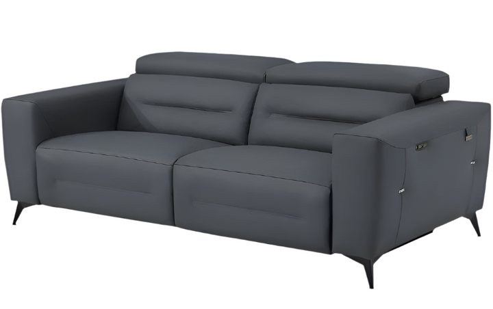 Luciano 83" Gray Italian Leather USB Power Reclining Sofa with Black Legs