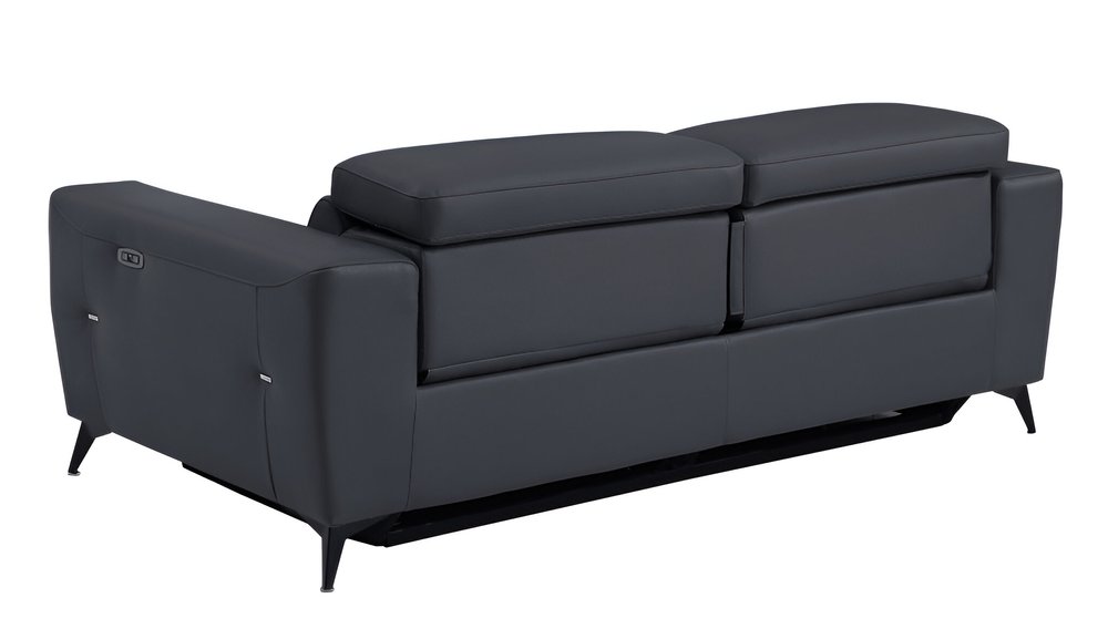 Luciano 83" Gray Italian Leather USB Power Reclining Sofa with Black Legs