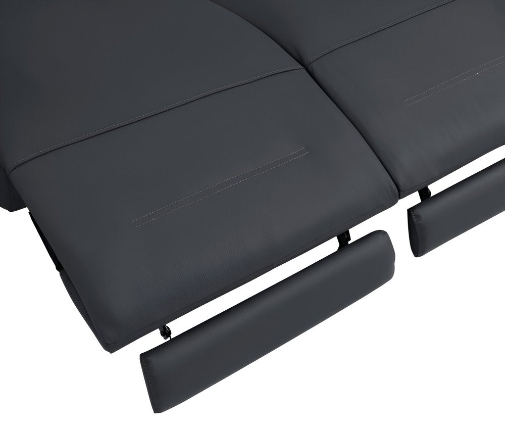 Luciano 83" Gray Italian Leather USB Power Reclining Sofa with Black Legs