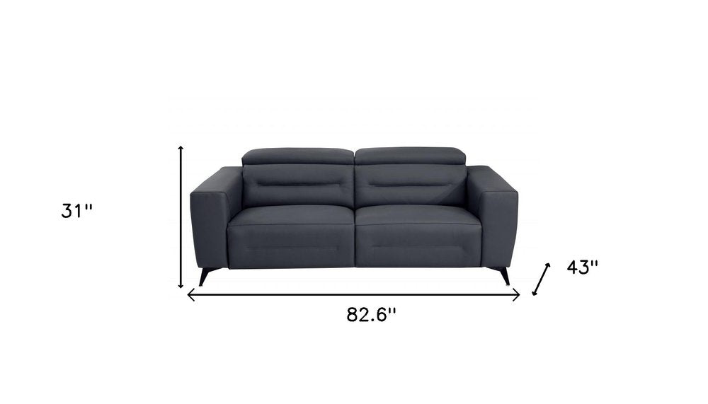 Luciano 83" Gray Italian Leather USB Power Reclining Sofa with Black Legs