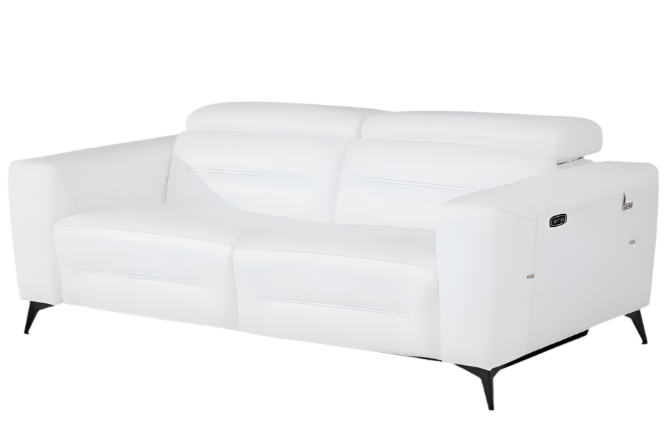 Siena 83" White Italian Leather USB Power Reclining Sofa with Black Stainless Steel Legs