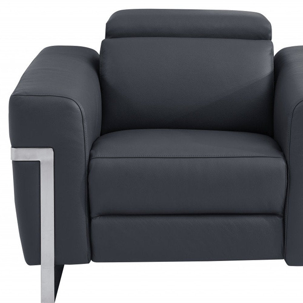 Valerio 41" Dark Gray Italian Leather Power Recliner with Chrome Legs