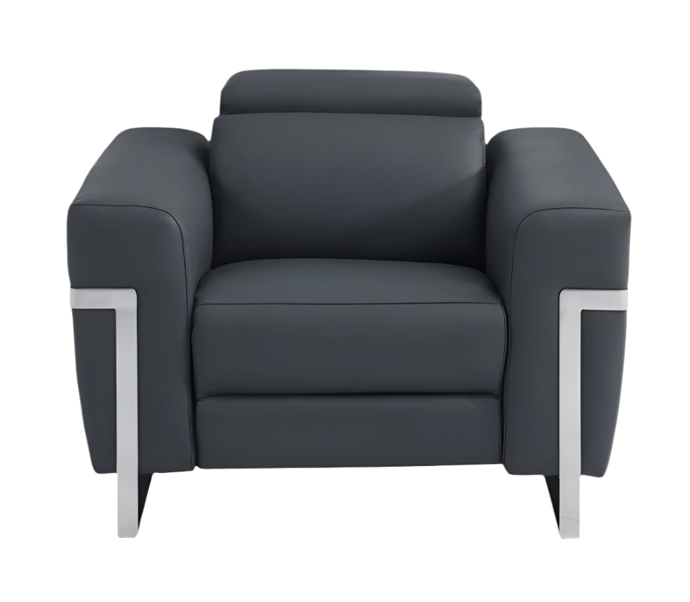 Valerio 41" Dark Gray Italian Leather Power Recliner with Chrome Legs