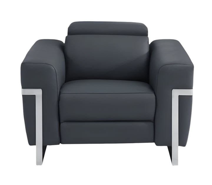 Valerio 41" Dark Gray Italian Leather Power Recliner with Chrome Legs