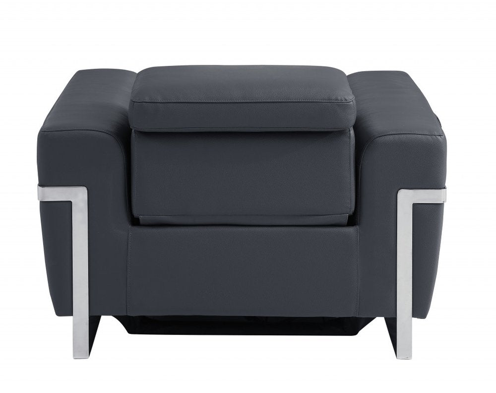 Valerio 41" Dark Gray Italian Leather Power Recliner with Chrome Legs