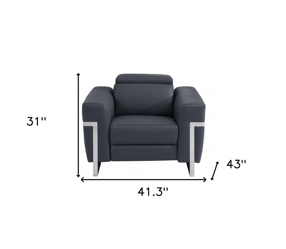 Valerio 41" Dark Gray Italian Leather Power Recliner with Chrome Legs