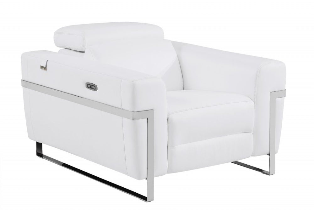 Valerio 41" White Italian Leather Infinite-Position Power Recliner