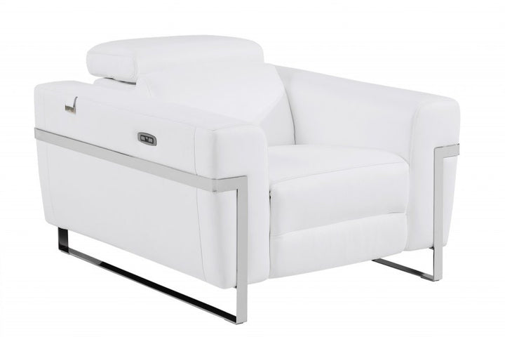 Valerio 41" White Italian Leather Infinite-Position Power Recliner