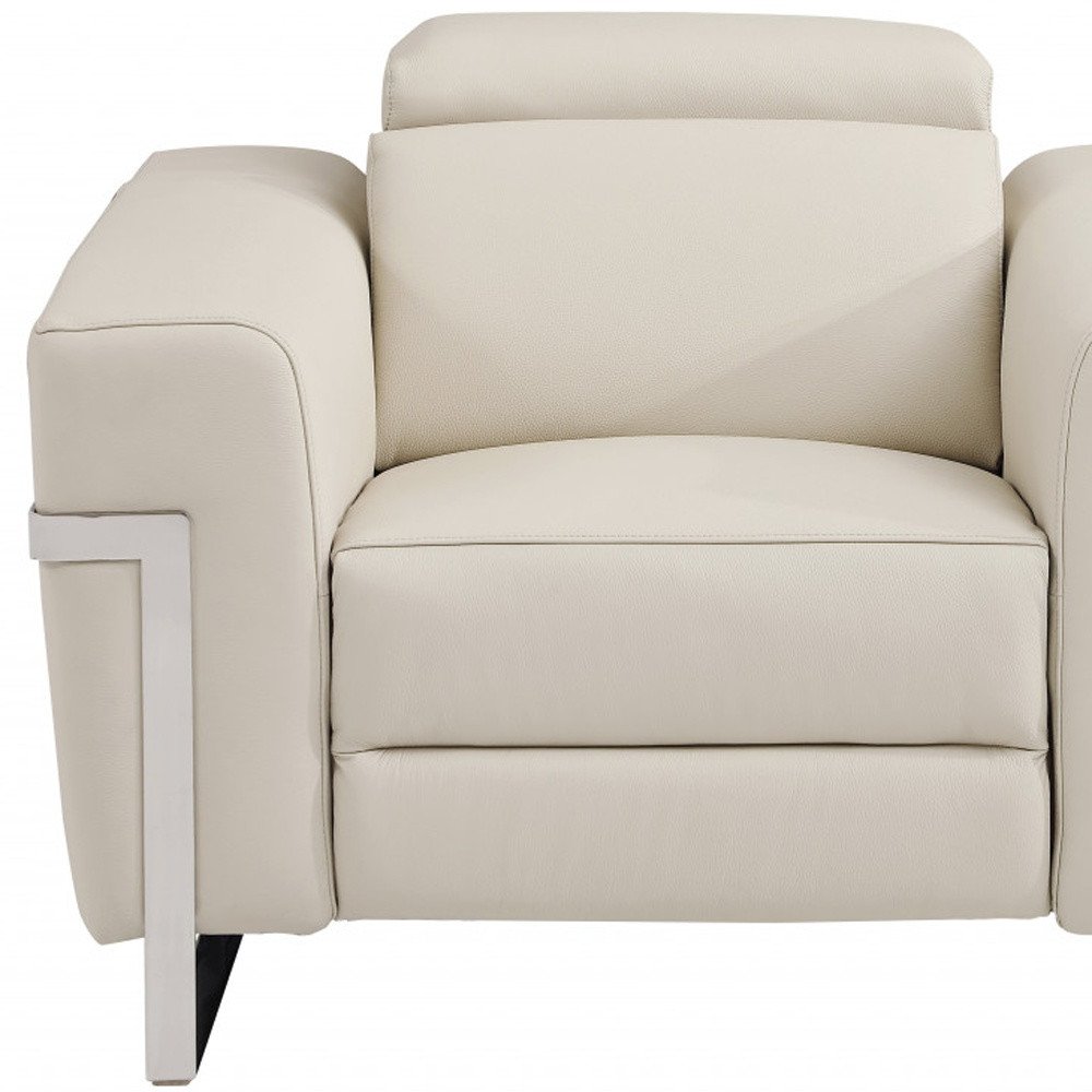 Portofino 41″ Beige Italian Leather Power Recliner with Chrome Legs