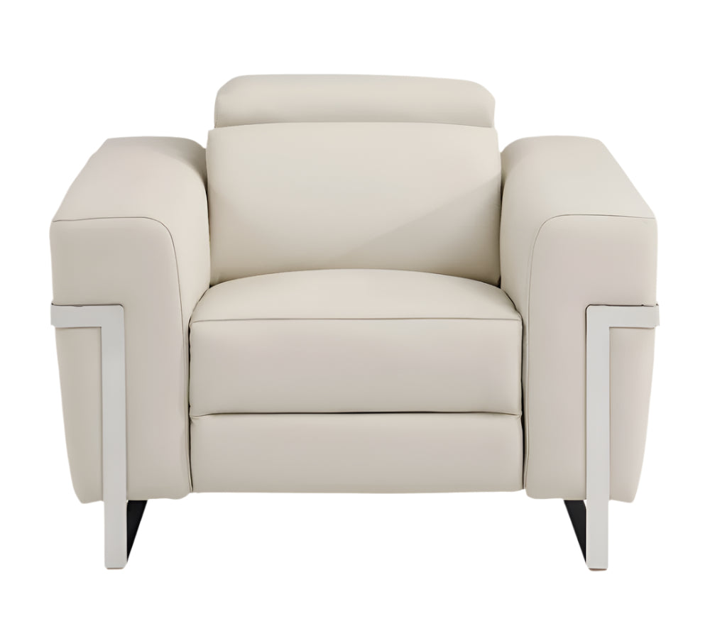Portofino 41″ Beige Italian Leather Power Recliner with Chrome Legs