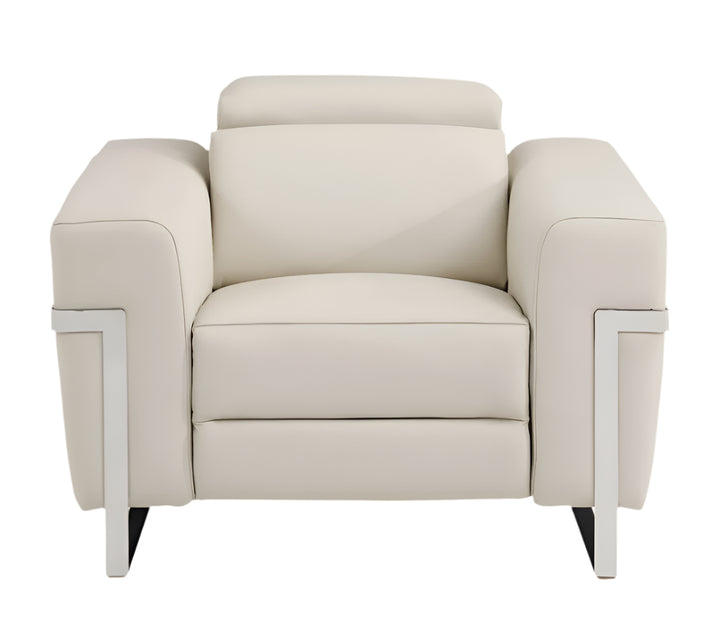 Siena 41" Beige Italian Leather Power Recliner with Chrome Legs