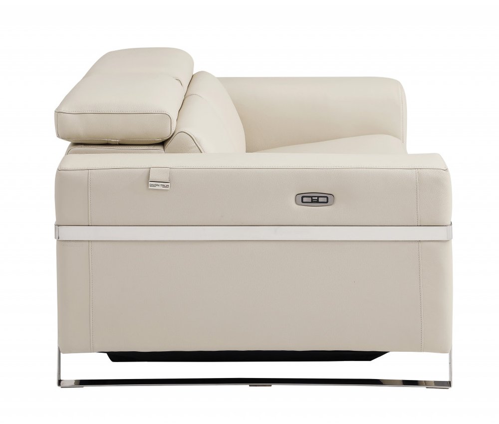 Portofino 41″ Beige Italian Leather Power Recliner with Chrome Legs