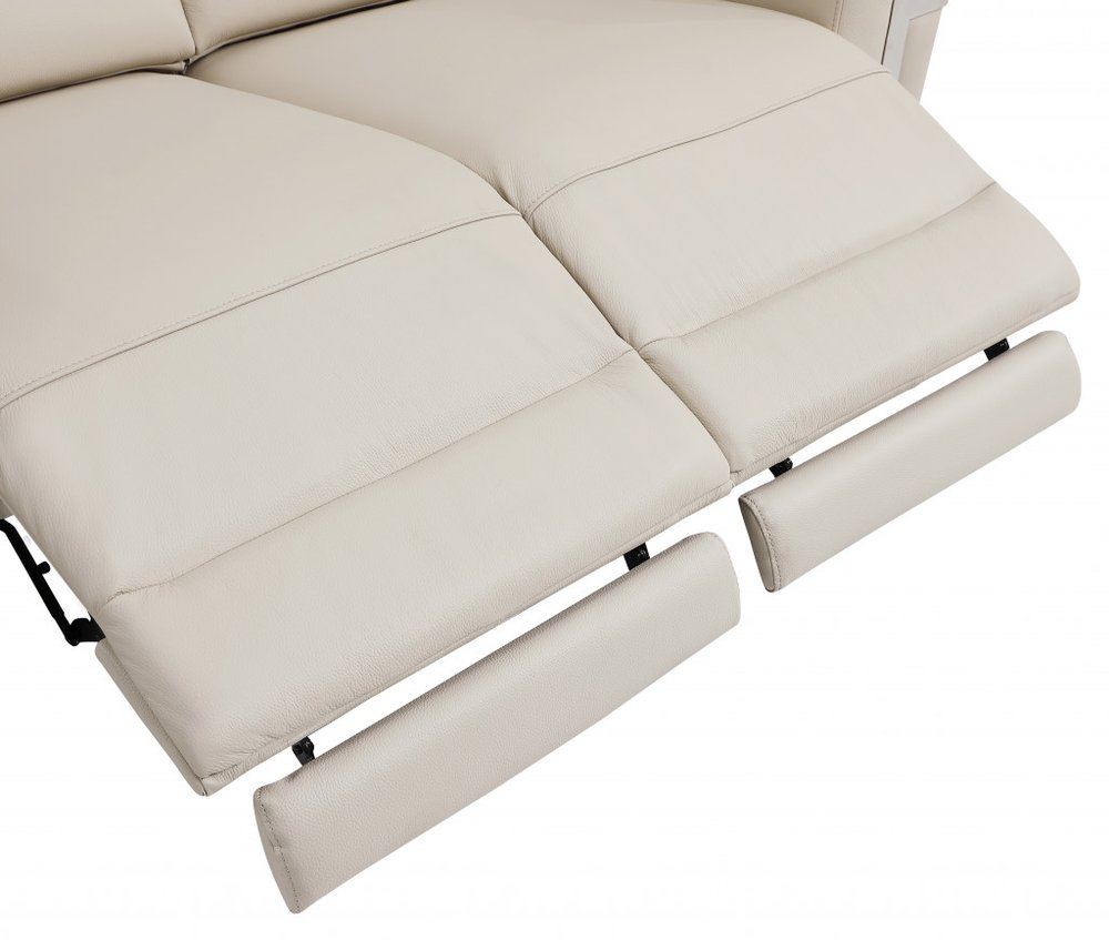 Siena 41" Beige Italian Leather Power Recliner with Chrome Legs