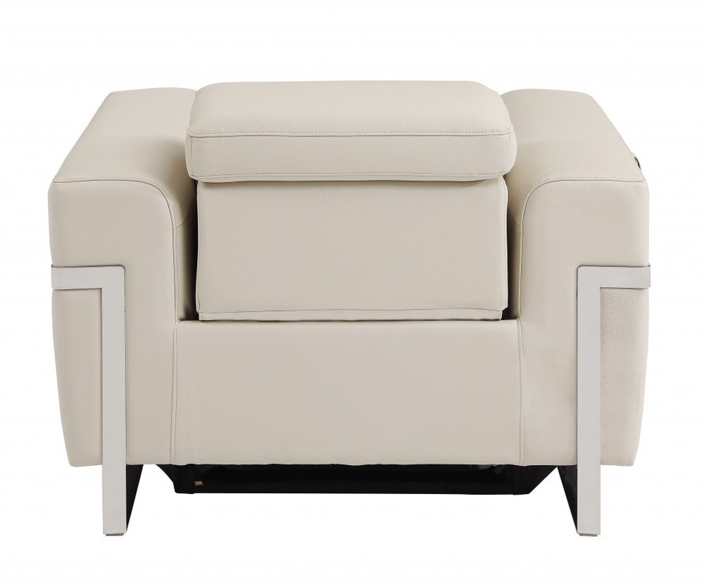 Portofino 41″ Beige Italian Leather Power Recliner with Chrome Legs