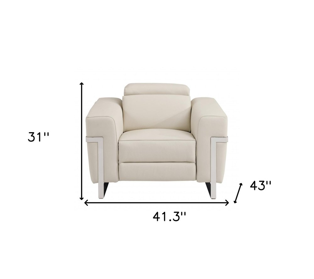 Siena 41" Beige Italian Leather Power Recliner with Chrome Legs