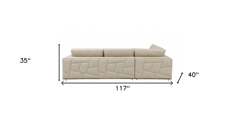 Sorrento 117″ Beige Italian Leather Reclining L-Shaped 2-Piece Corner Sectional with Storage