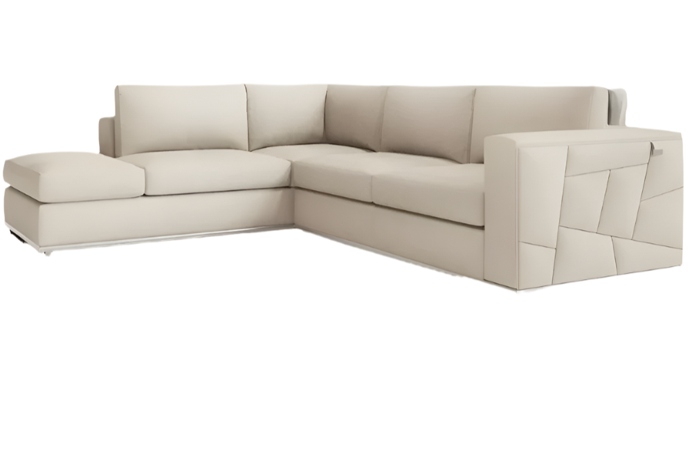 Sorrento 117″ Beige Italian Leather Reclining L-Shaped 2-Piece Corner Sectional with Storage
