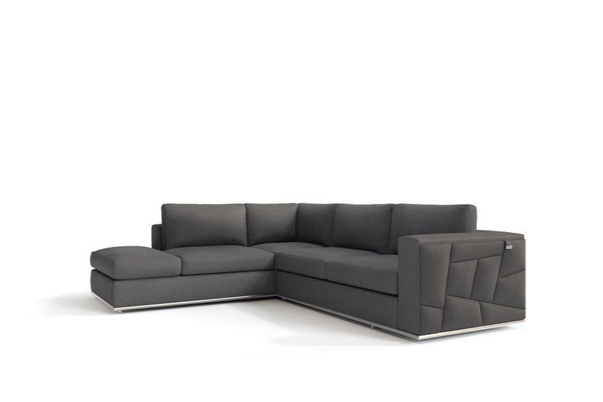 Laurent Dark Gray Italian Top Grain Leather 2-Piece L-Shaped Sectional with Silver Legs