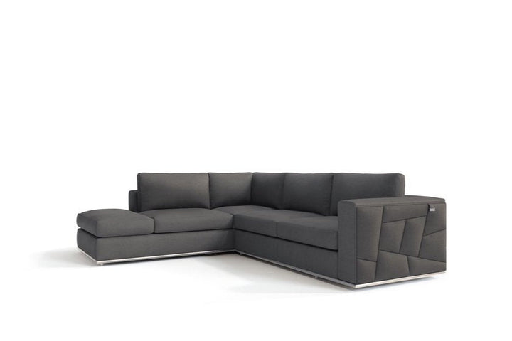 Laurent Dark Gray Italian Top Grain Leather 2-Piece L-Shaped Sectional with Silver Legs
