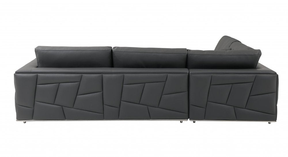 Laurent Dark Gray Italian Top Grain Leather 2-Piece L-Shaped Sectional with Silver Legs