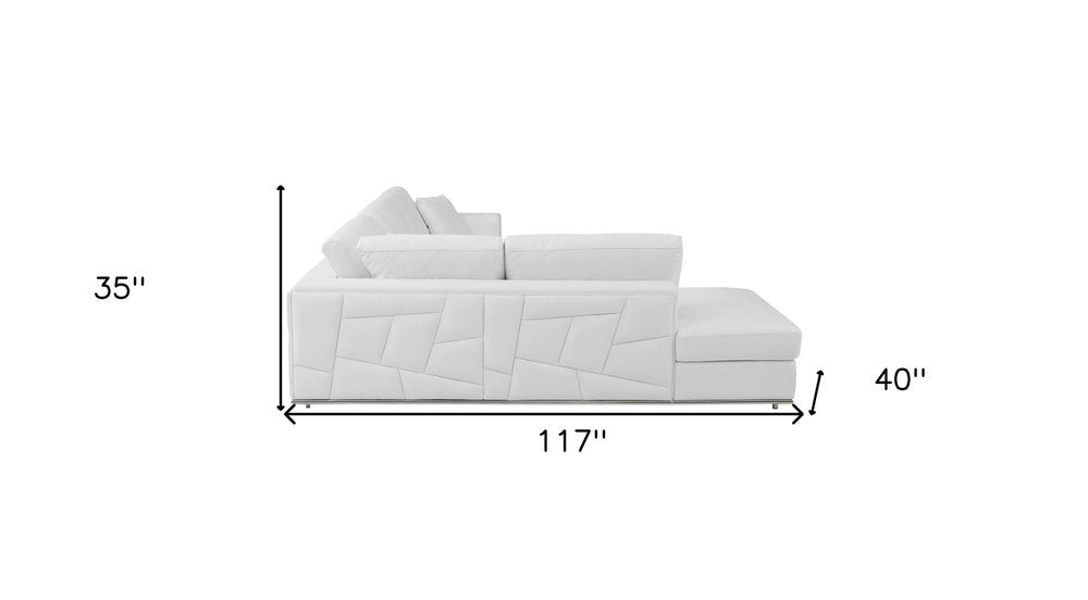 Giulia White Italian Top Grain Leather 2-Piece Reclining Sectional with Storage and Silver Legs