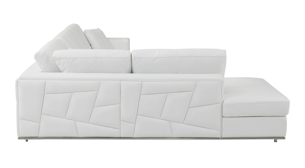 Giulia White Italian Top Grain Leather 2-Piece Reclining Sectional with Storage and Silver Legs